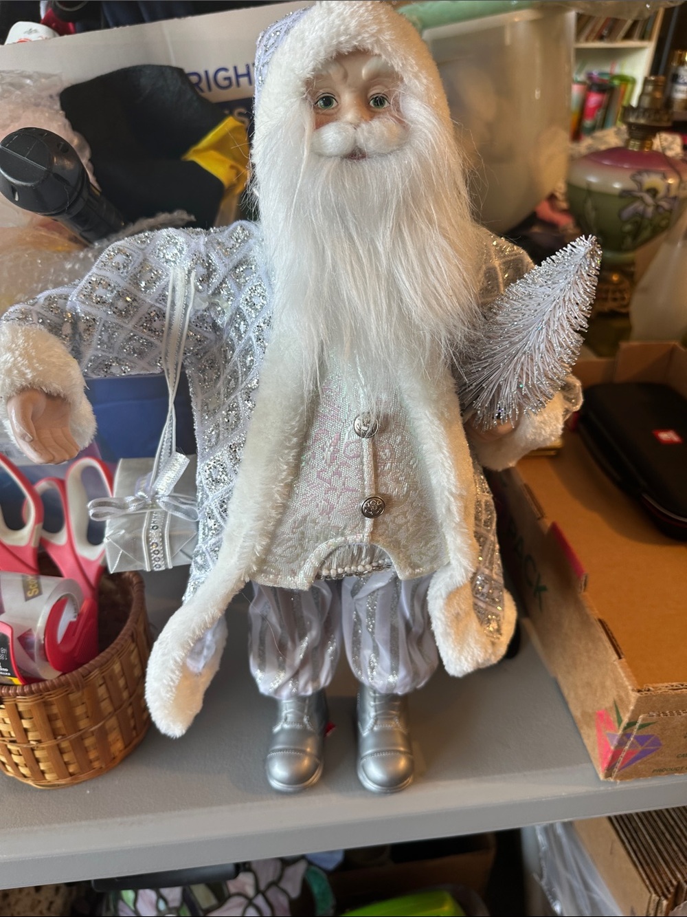 White and Silver Decorative Santa Figurine - Brand